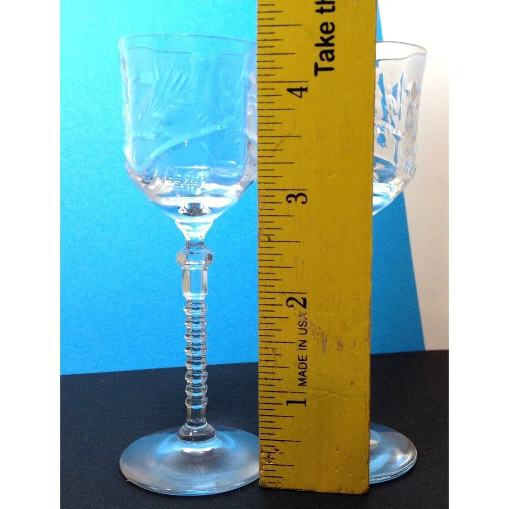 Vintage 2 Elegant Cut Crystal 1 oz. Cordial Glasses / Shot Glass